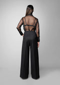 ROSANI The Structure trouser in black - wide-leg trouser with expanded hem and clean waistband, back view