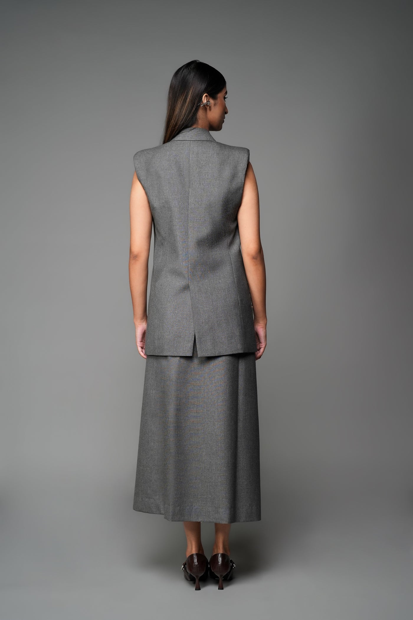 ROSANI The Vessel blazer in grey - embellished pocket and striped lining inlay detail, close-up
