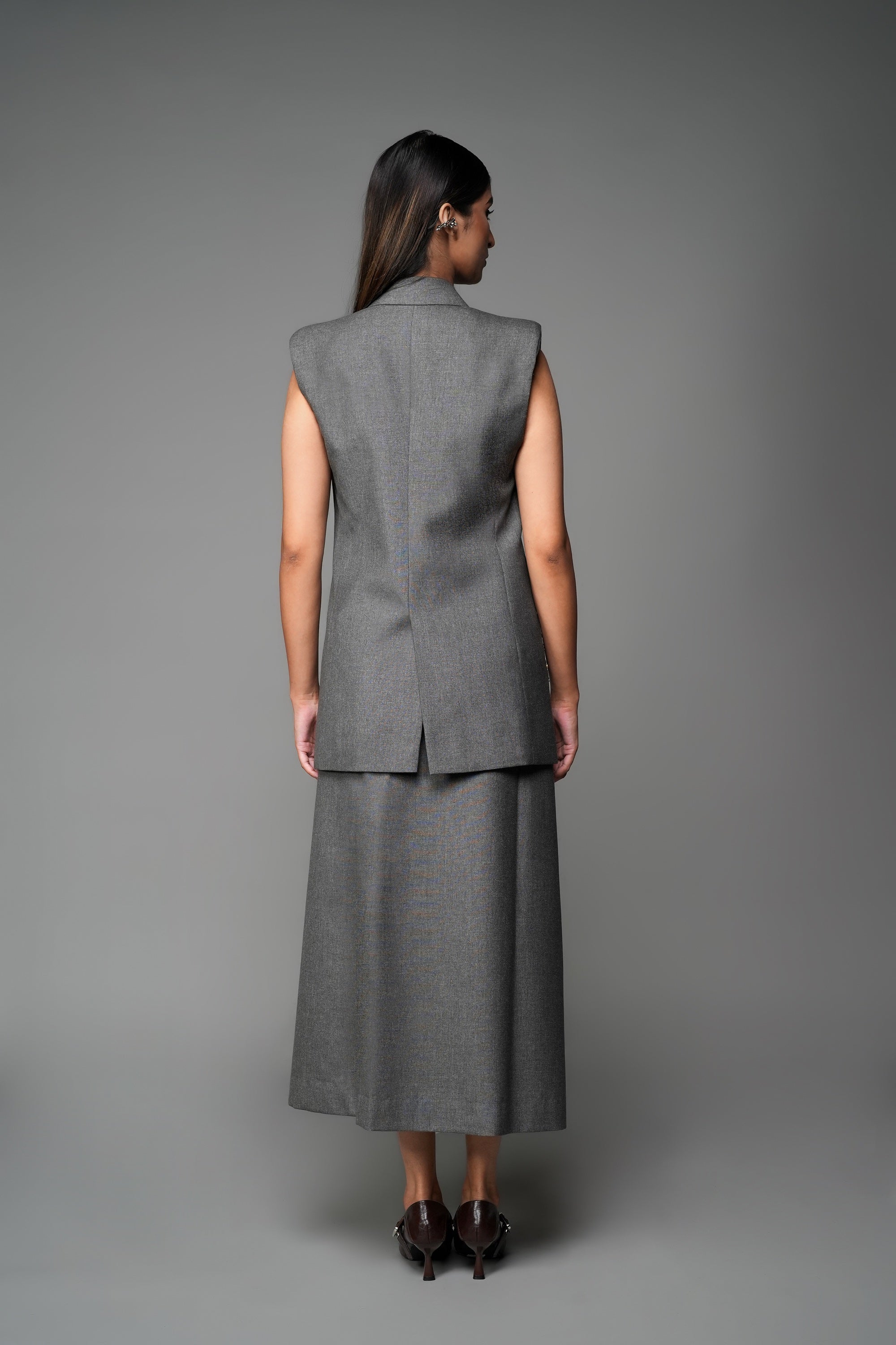 ROSANI The Vessel blazer in grey - embellished pocket and striped lining inlay detail, close-up