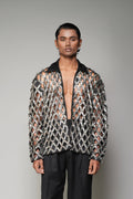 ROSANI The Atrium jacket in black suede - full metallic cut-embroidery jacket, second front view