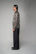 ROSANI The Atrium jacket in black suede - full metallic cut-embroidery jacket, side view