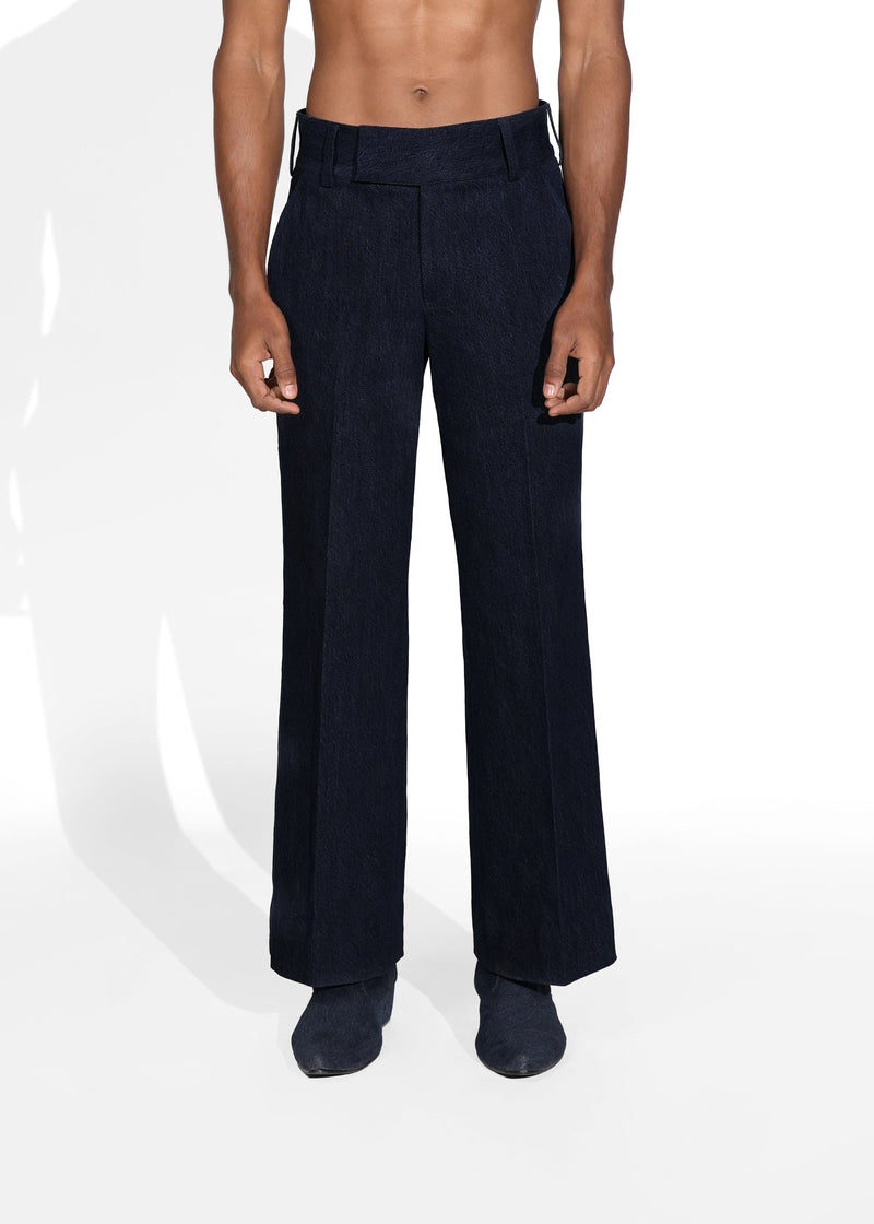 ROSANI The Axis jeans in dark indigo denim - mid-rise straight-leg jeans with subtle flare and clean front seam detailing, front view