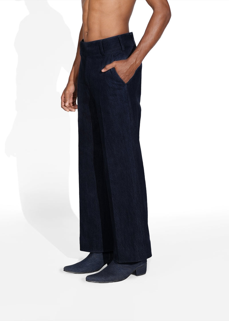 ROSANI The Axis jeans in dark indigo denim - mid-rise straight-leg jeans with subtle flare and clean front seam detailing, front side view