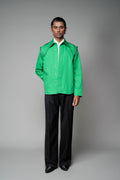 ROSANI The Chamber shirt in green - long-sleeve button-up shirt with classic collar and studded shoulder detailing, front view