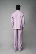ROSANI The Corridor shirt in wisteria - long-sleeve tailored shirt with sharp pointed collar, string tie and curved hem, back view
