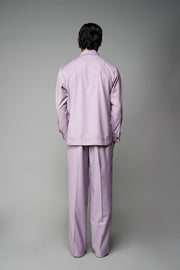 ROSANI The Corridor shirt in wisteria - long-sleeve tailored shirt with sharp pointed collar, string tie and curved hem, back view