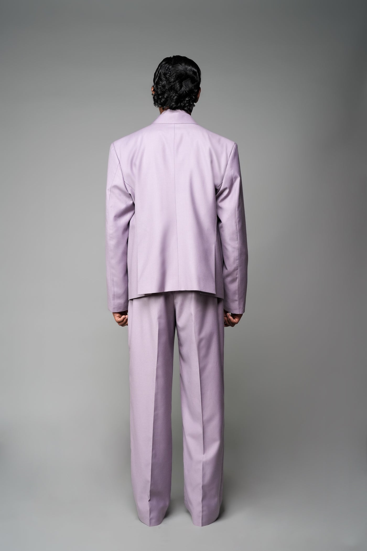 ROSANI The Enclave blazer in wisteria - oversized double-breasted blazer with asymmetric overlap and patch pockets, back view