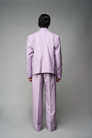 ROSANI The Enclave blazer in wisteria - oversized double-breasted blazer with asymmetric overlap and patch pockets, back view