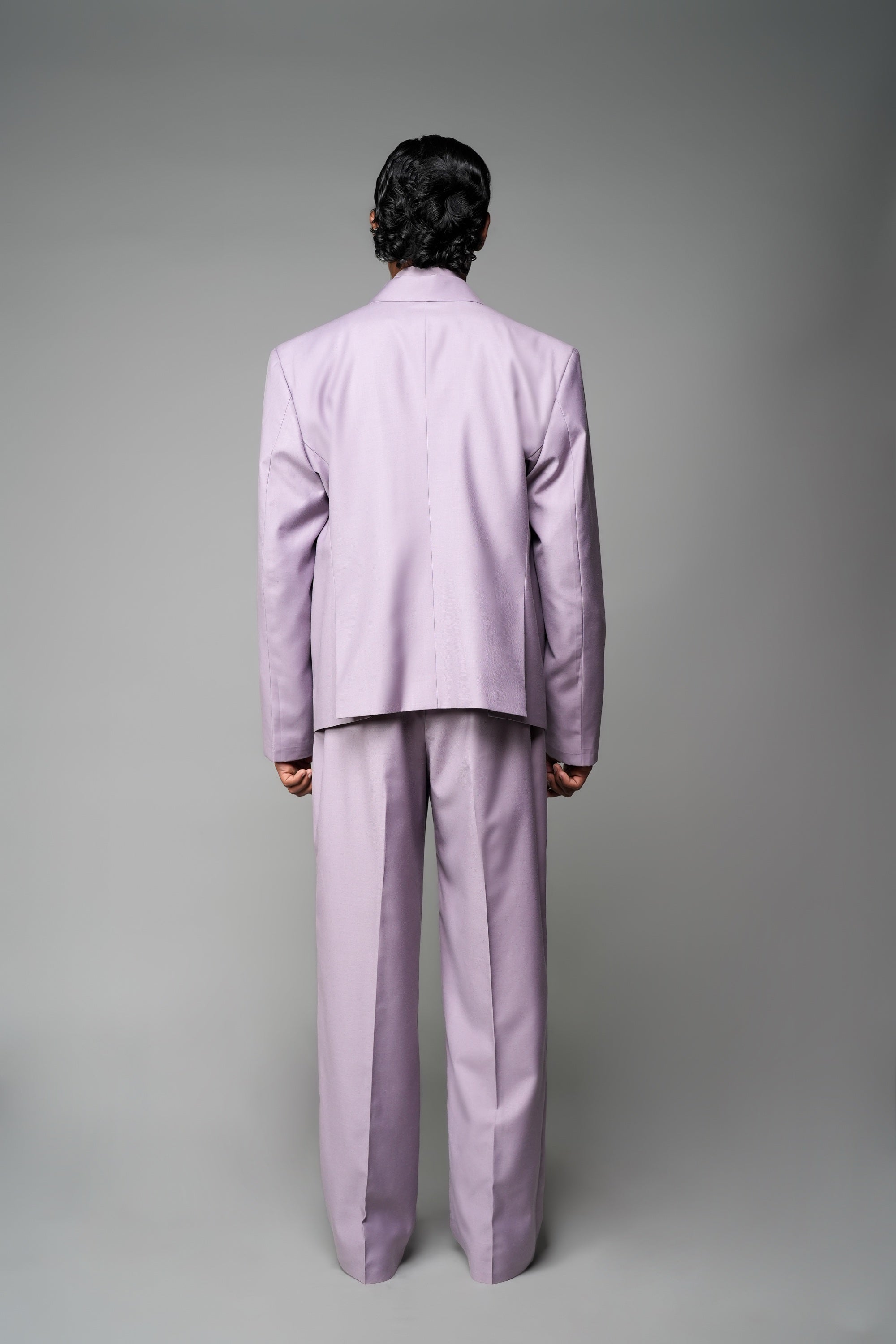 ROSANI The Enclave blazer in wisteria - oversized double-breasted blazer with asymmetric overlap and patch pockets, back view