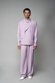 ROSANI The Enclave blazer in wisteria - oversized double-breasted blazer with asymmetric overlap and patch pockets, front view