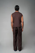 ROSANI The Forme vest in mocha - structured sleeveless vest with metallic loop waist detail, back view