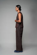 ROSANI The Forme vest in mocha - structured sleeveless vest with metallic loop waist detail, side view