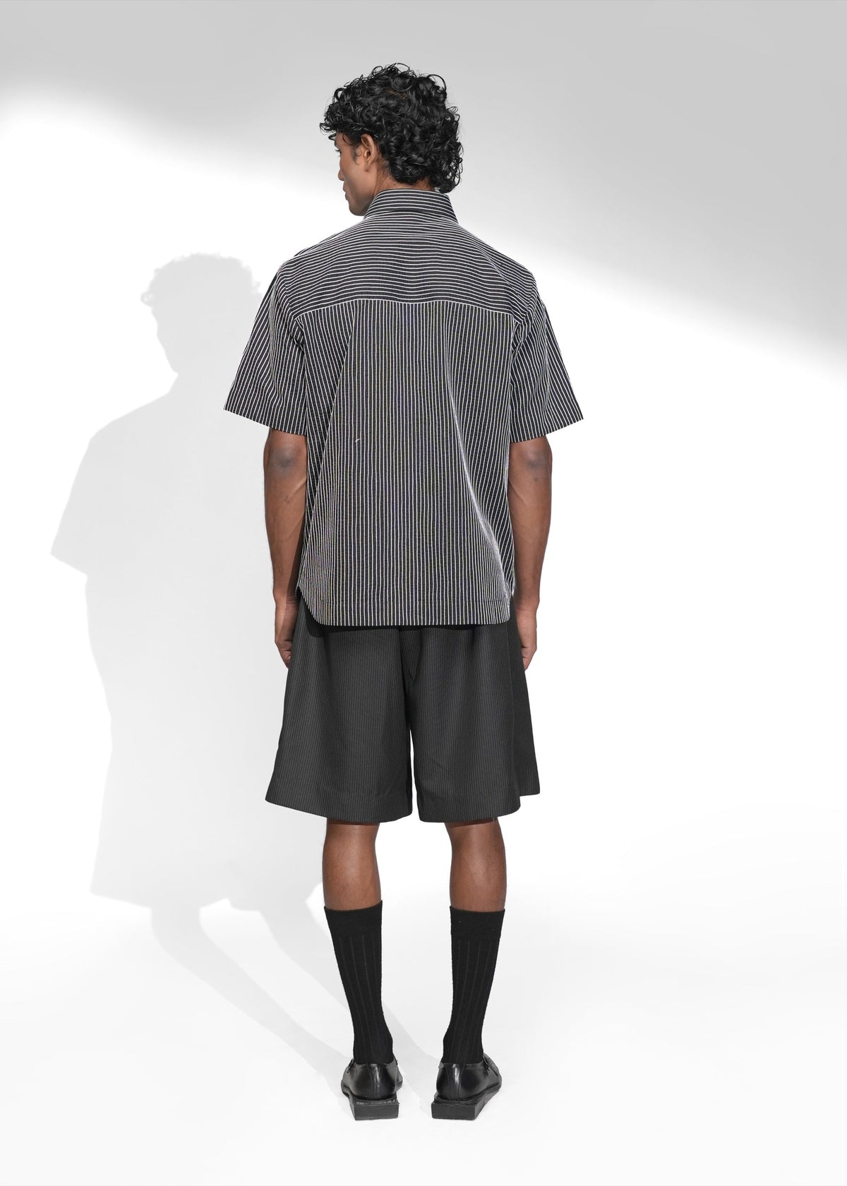 ROSANI The Frame shirt in black - hand-embroidered cotton thread stripe shirt, back view