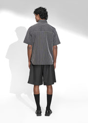 ROSANI The Frame shirt in black - hand-embroidered cotton thread stripe shirt, back view