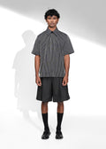 ROSANI The Frame shirt in black - hand-embroidered cotton thread stripe shirt, half-sleeve, front view