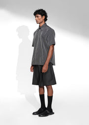 ROSANI The Frame shirt in black - hand-embroidered cotton thread stripe shirt, front side view