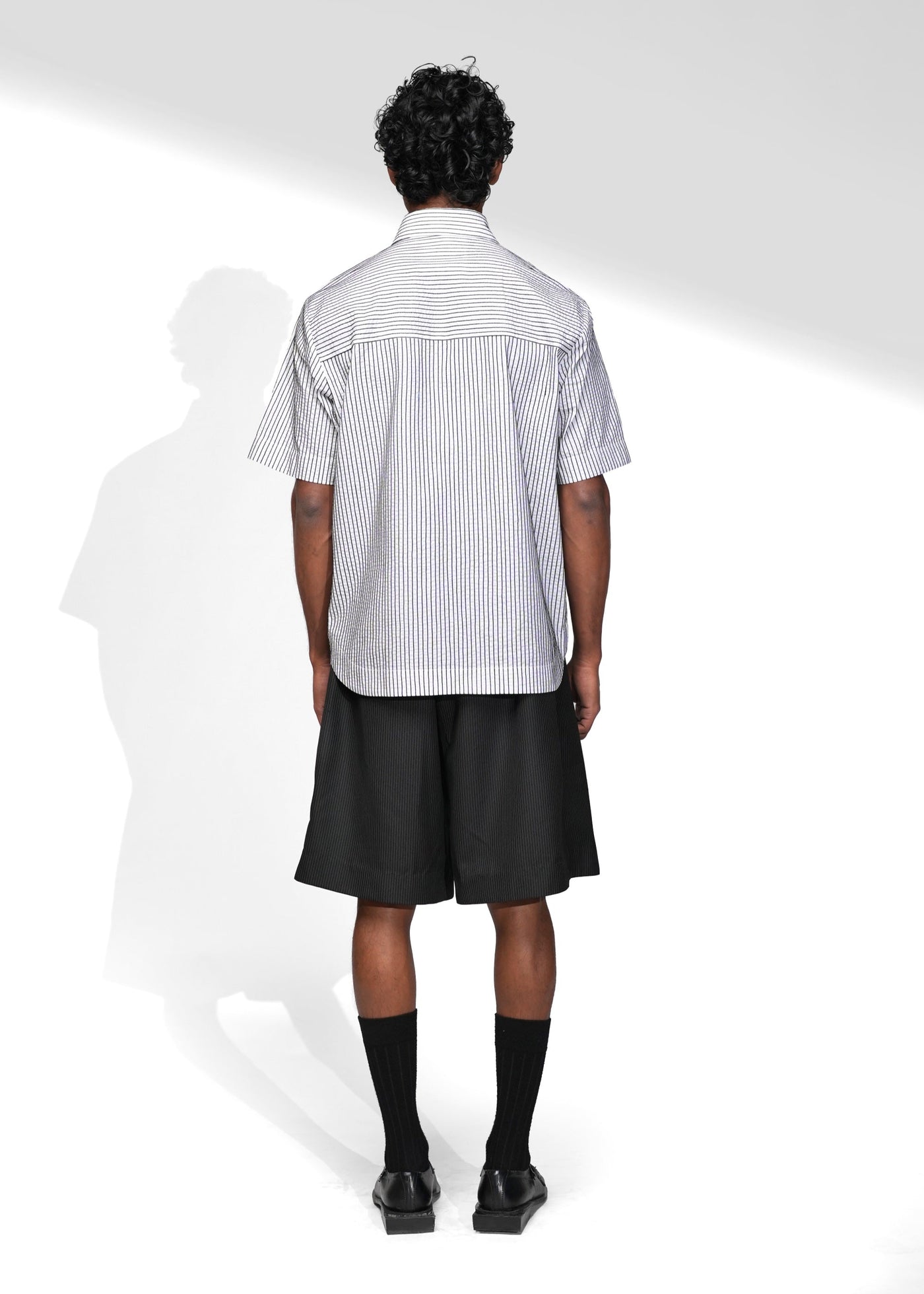 ROSANI The Frame shirt in white - hand-embroidered cotton thread stripe shirt, back view