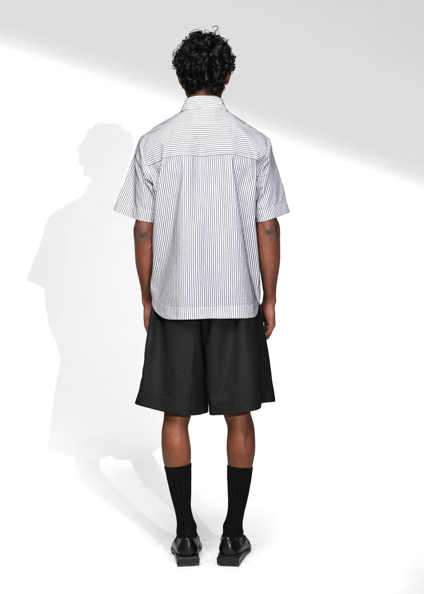 ROSANI The Frame shirt in white - hand-embroidered cotton thread stripe shirt, back view