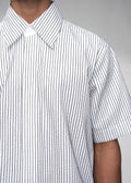 ROSANI The Frame shirt in white - hand-embroidered cotton thread stripe texture, close-up detail