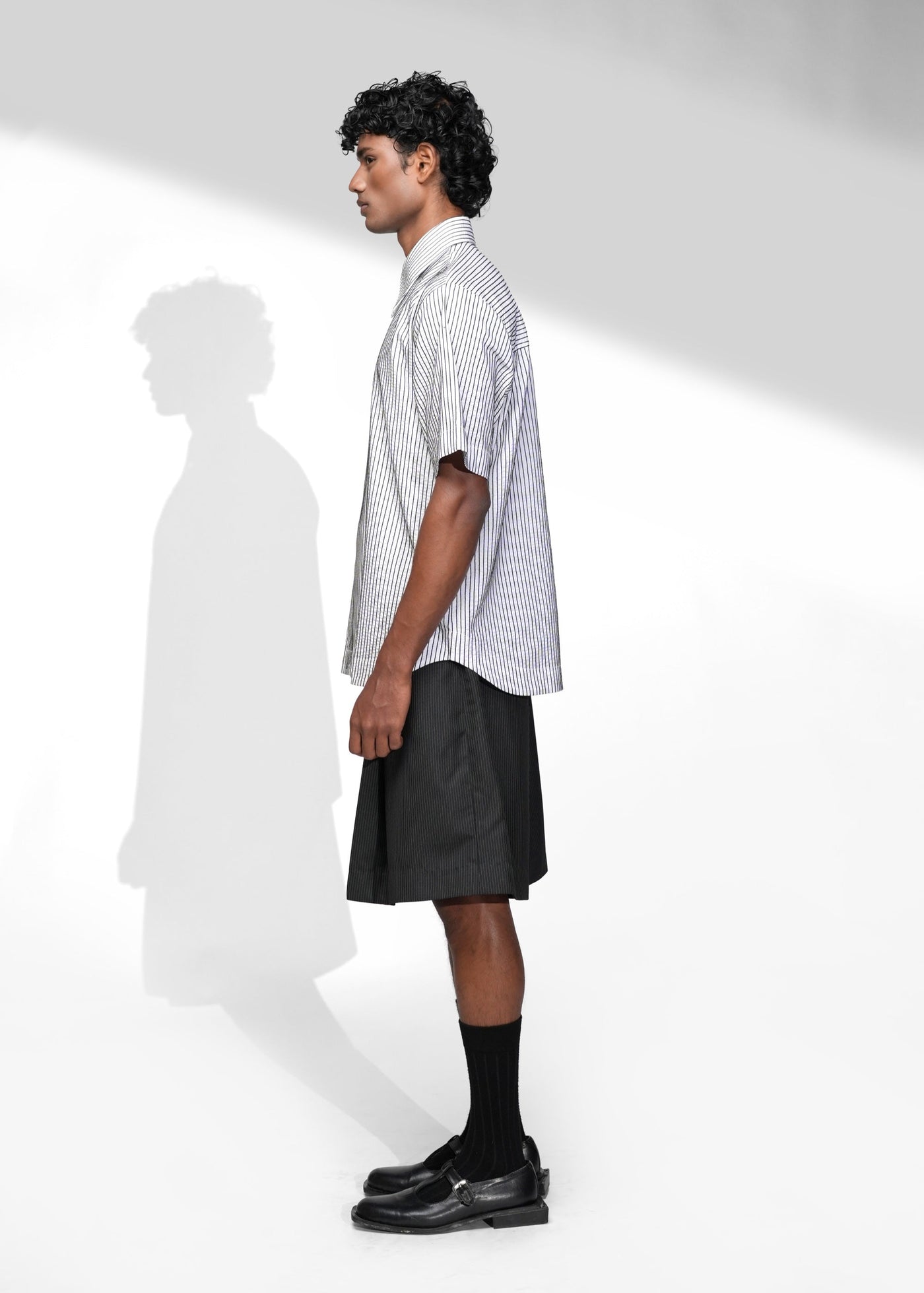 ROSANI The Frame shirt in white - hand-embroidered cotton thread stripe shirt, side view