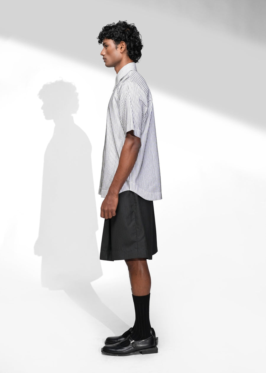 ROSANI The Frame shirt in white - hand-embroidered cotton thread stripe shirt, side view