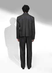 ROSANI The Haven jacket in black pinstripe - structured evening jacket with open side seams, back view