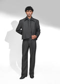 ROSANI The Haven jacket in black pinstripe - structured evening jacket with open side seams, front view
