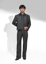 ROSANI The Haven jacket in black pinstripe - structured evening jacket with open side seams, front view
