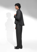 ROSANI The Haven jacket in black pinstripe - structured evening jacket with open side seams, side view