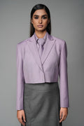 ROSANI The Horizon set in wisteria - cropped blazer with matching sleeveless shirt and tie, front view