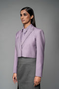 ROSANI The Horizon set in wisteria - cropped blazer with matching sleeveless shirt and tie, front side view