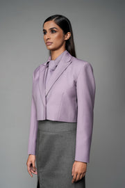 ROSANI The Horizon set in wisteria - cropped blazer with matching sleeveless shirt and tie, front side view