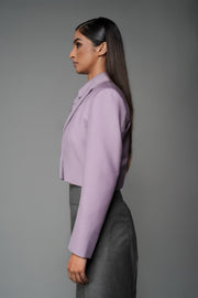 ROSANI The Horizon set in wisteria - cropped blazer with matching sleeveless shirt and tie, side view