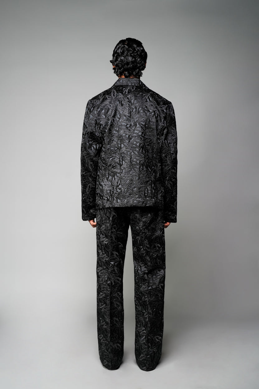 ROSANI The Lumen blazer in black - fully thread-embroidered blazer styled with matching trouser, back view