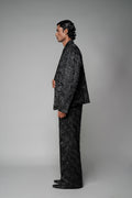 ROSANI The Lumen blazer in black - fully thread-embroidered blazer styled with matching trouser, side view