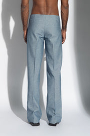 ROSANI The Ovie denim in light denim - fitted straight-leg inverted denim with a concealed waistband and sharp front seam lines, back view