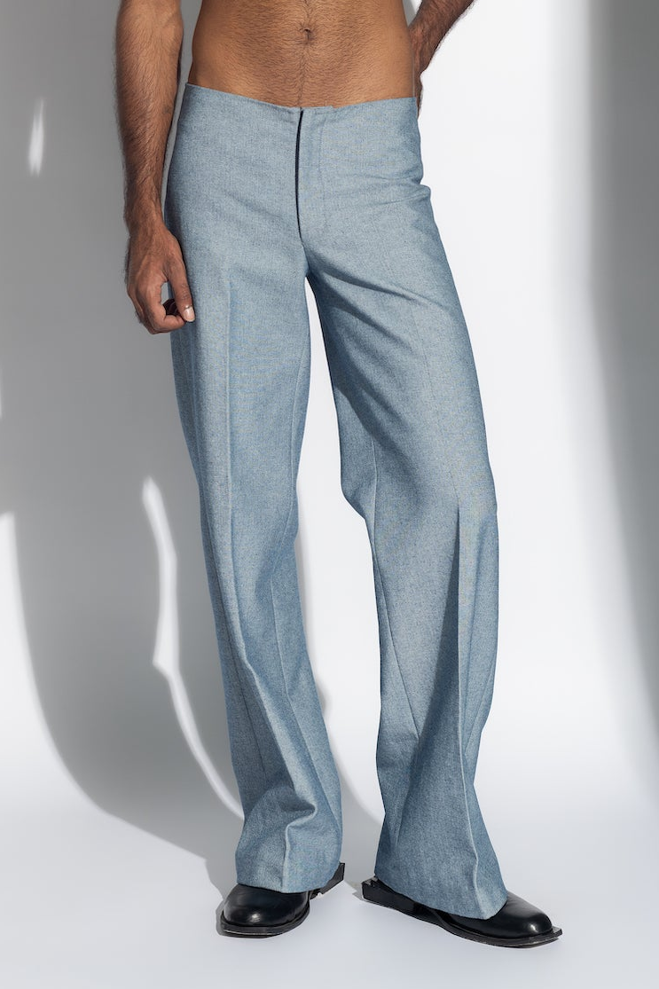 ROSANI The Ovie denim in light denim - fitted straight-leg inverted denim with a concealed waistband and sharp front seam lines, front view