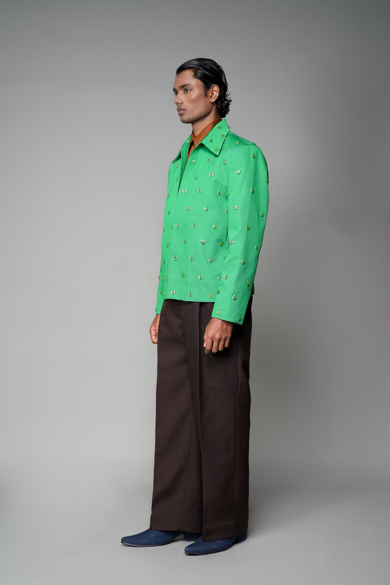 ROSANI The Pavillion jacket in green - tailored jacket with metal embellishment detail, side view