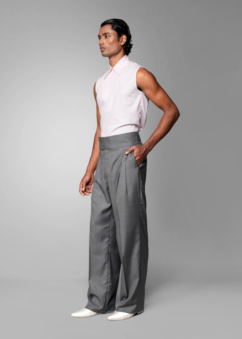 ROSANI The Pulse trouser in grey - high-waisted tailored trousers with front pleats and wide-leg fit, front side view