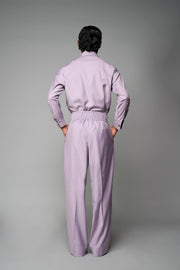 ROSANI The Pulse trouser in wisteria - high-waisted tailored trousers with front pleats and wide-leg fit, back view with elastic waistband