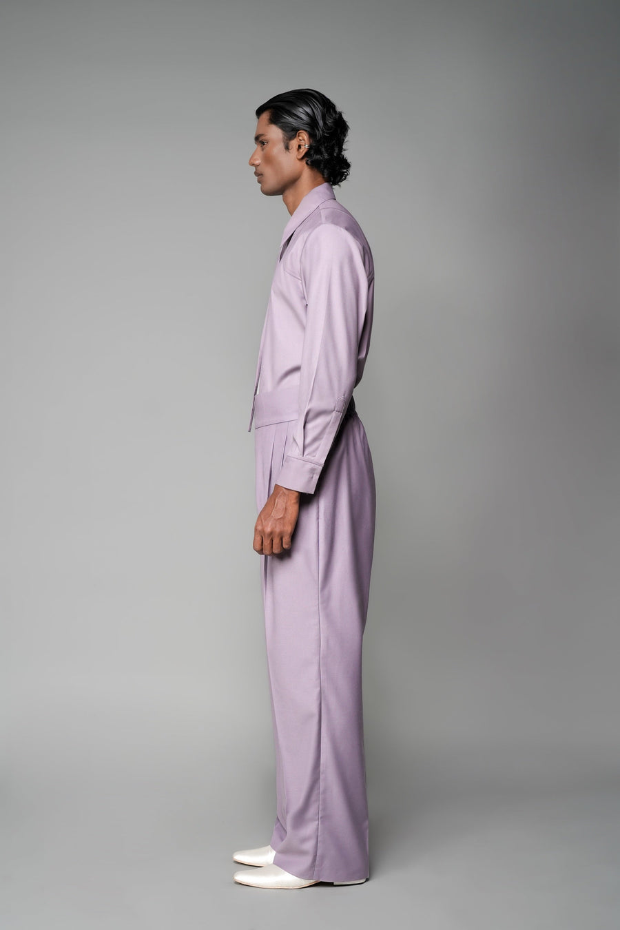 ROSANI The Pulse trouser in wisteria - high-waisted tailored trousers with front pleats and wide-leg fit, side view