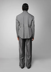 ROSANI The Sanctum jacket in grey - pleated padded blazer with front clasps closure, back view styled with matching trouser