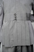 ROSANI The Sanctum jacket in grey - pleated shoulder and clasps closure detail, close-up