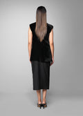 ROSANI The Santuario top in black - sleeveless embellished longline top with vertical metal embroidery stripes, back view