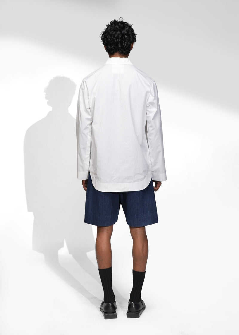 ROSANI The Serenity shirt in white - relaxed zip-up shirt with sharp collar and clean front placket, back view