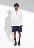 ROSANI The Serenity shirt in white - full-sleeve shirt with layered round-neck and zip collar, front view