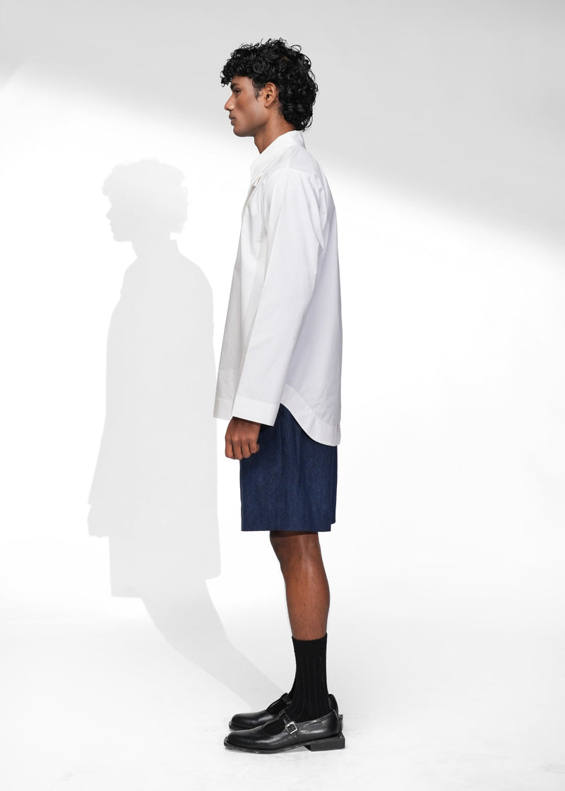 ROSANI The Serenity shirt in white - relaxed zip-up shirt with sharp collar and clean front placket, side view