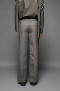 ROSANI The Spina trouser in graphite - straight-fit tailored trousers with pressed creases, back view, styled with a matching grey top and black shoes
