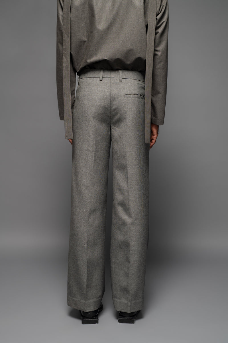 ROSANI The Spina trouser in graphite - straight-fit tailored trousers with pressed creases, back view, styled with a matching grey top and black shoes