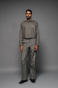 ROSANI The Spina trouser in graphite - straight-fit tailored trousers with pressed creases, full front view, styled with a matching grey top and black shoes
